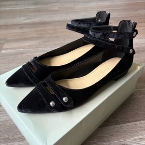 Marc Fisher Black Velvet Flats with Ankle Strap
